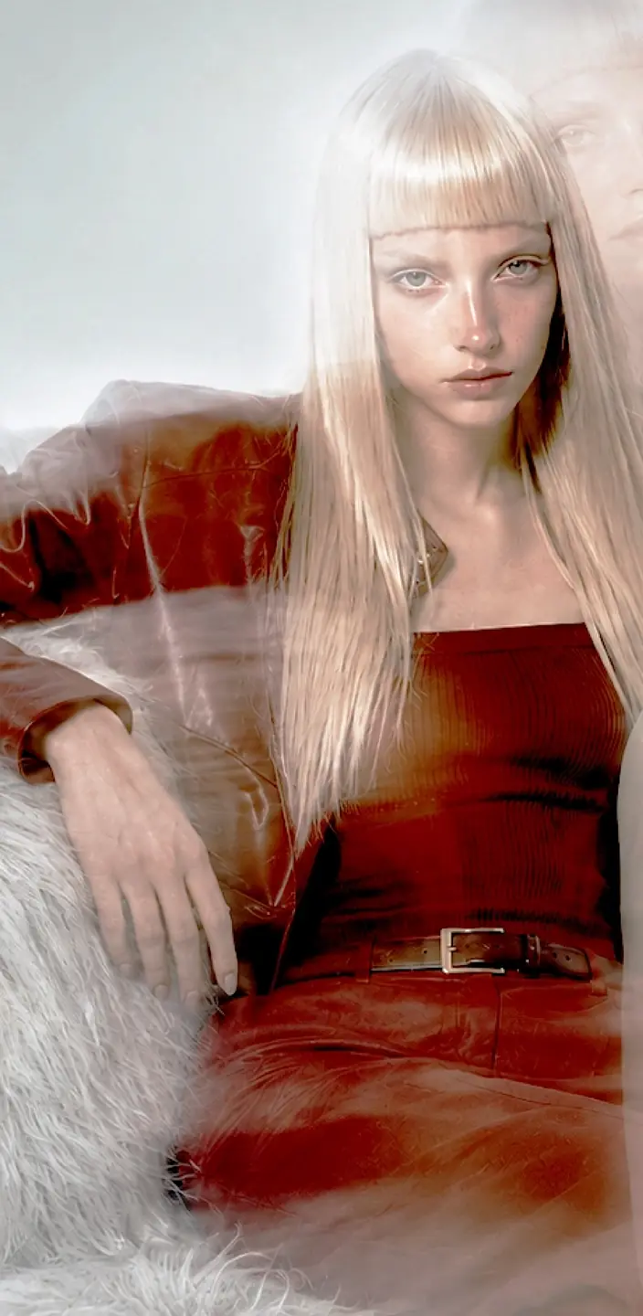 Same model, four moods: the model in a red leather jacket, the CRAVE mood