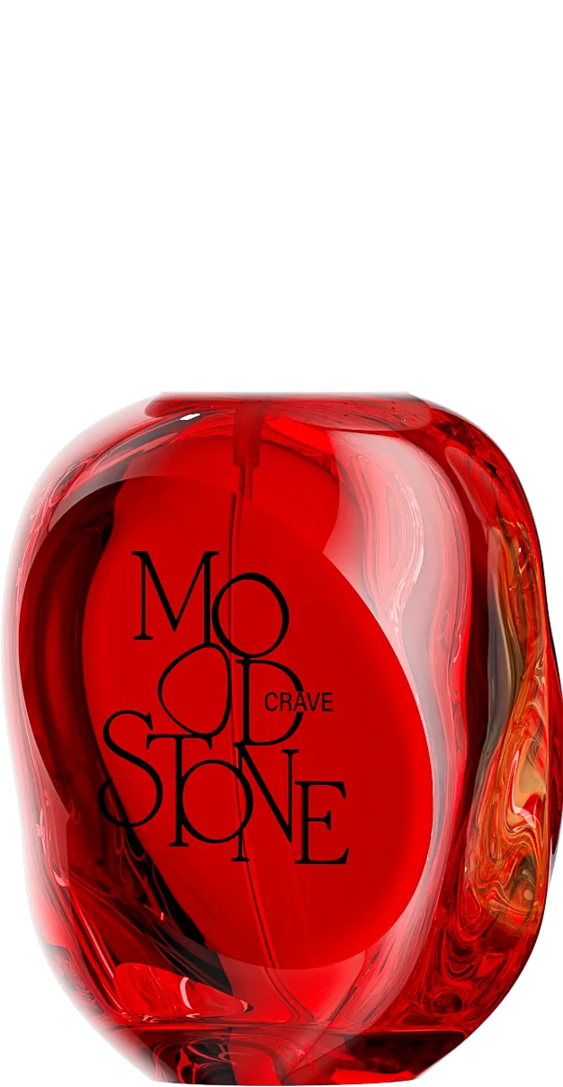 MOOD//STONE 50 ml glass bottle in CRAVE Coral Red